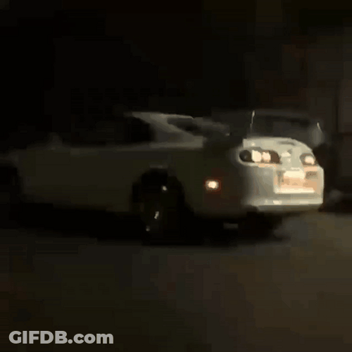 White Toyota Supra Flaming Muffler GIF