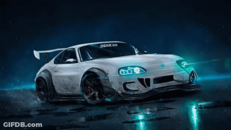 White Toyota Supra With Blue Led Lights GIF