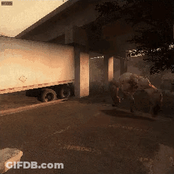 White Truck Parked Under Bridge Sticker Says A GIF