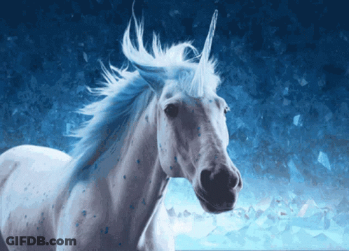 White Unicorn Blue Mane Horn Blue Background GIF