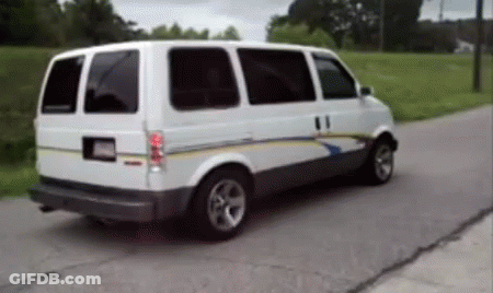 White Van Driving Down Road With Trees GIF