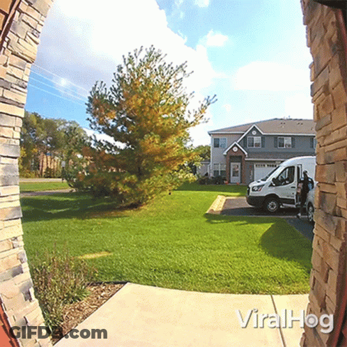 White Van Parked In Front Of House With Viralhog GIF