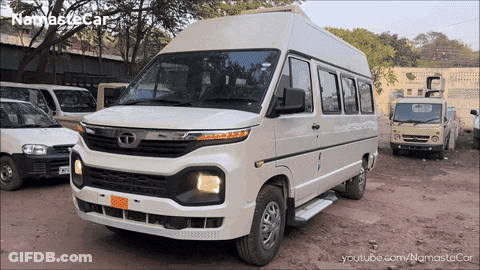 White Van With Namastecar Text GIF