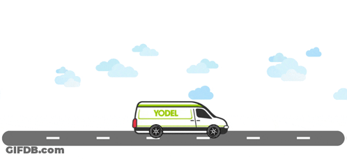 White Van With Yodel Driving Down Road GIF