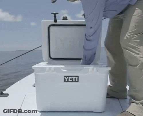 White Yeti Cooler On Boat Deck GIF