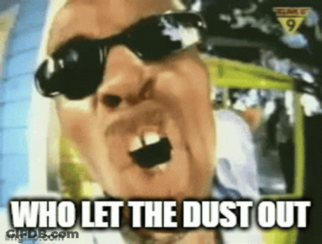 Who Let The Dust Out Parody Meme GIF