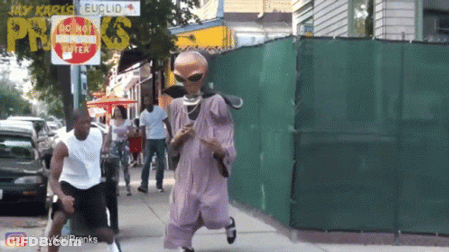 Why Are You Running Alien Chasing Prank GIF