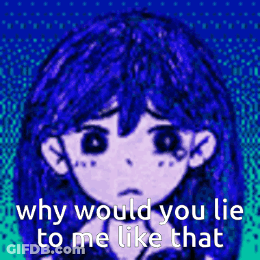 Why Would You Lie To Me Like That Is Written On A Picture Of A Girl With Blue Hair . GIF