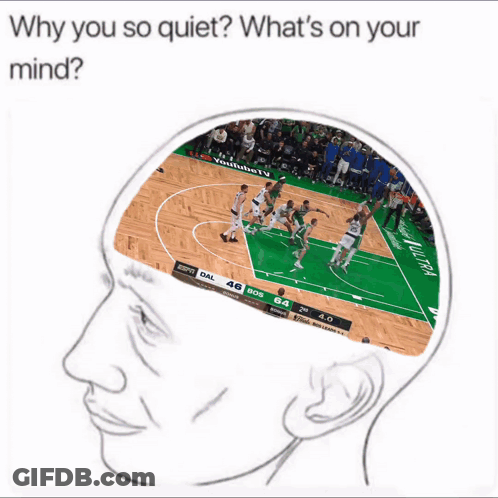 Why You So Quiet What 'S On Your Mind Written Above A Drawing Of A Basketball Game GIF