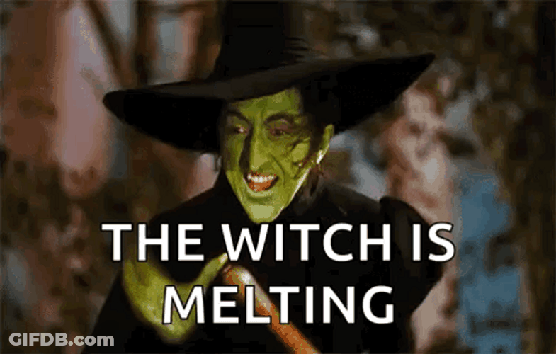 Wicked Witch Melting Holding Broomstick GIF