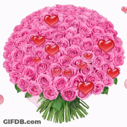 Wildflower Heart Pink Rose Bouquet GIF