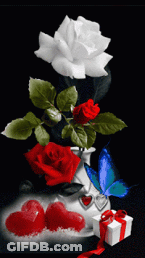 Wildflower Heart Vase Butterfly Gift GIF