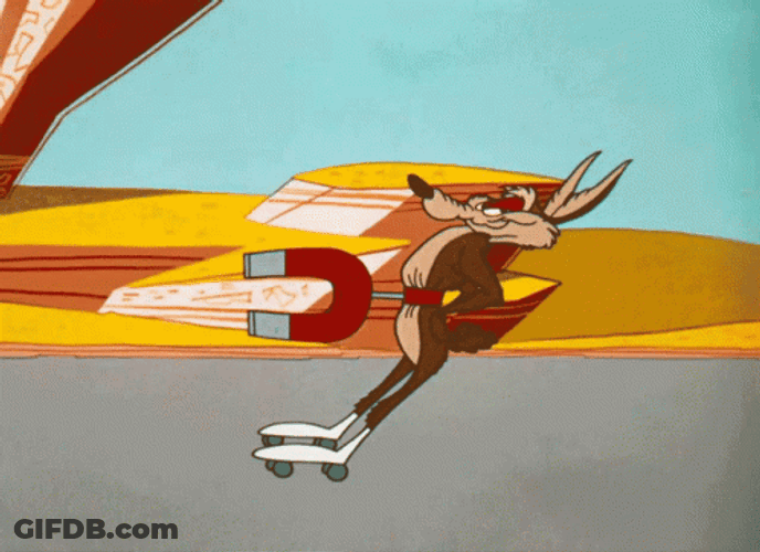 Wile Coyote Holding Magnet Looking For Road Runner GIF