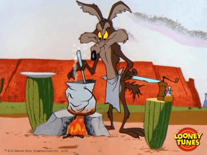 Wile E Coyote Cooking On Bucket GIF