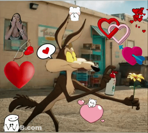 Wile E Coyote Is Surrounded By Hearts And A Flower GIF