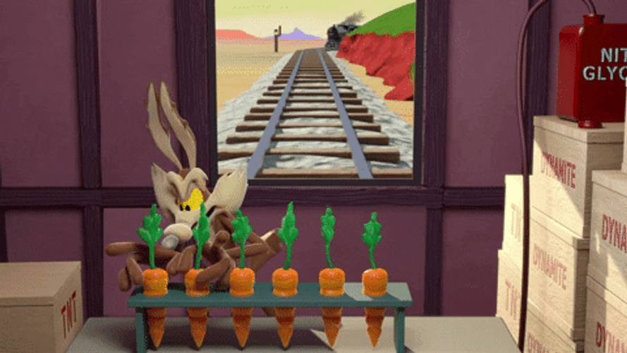 Wile E Coyote Picking Carrots Train Ran Over GIF