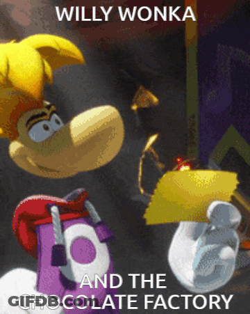 Willy Wonka And The Chocolate Factory Poster With Two Characters GIF