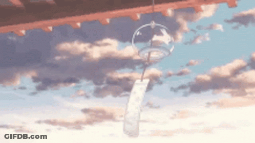 Wind Chime Hanging From Building Roof In Sky GIF