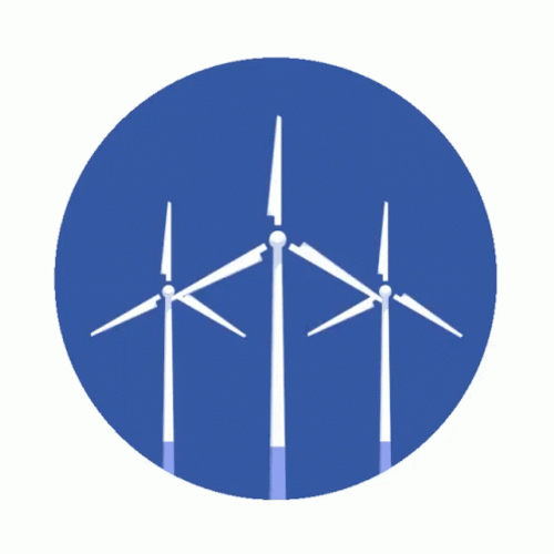 Wind Turbine Trio Inside Blue Circle GIF