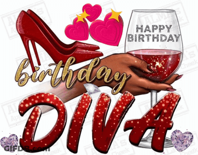 Wine Diva Birthday Queen GIF