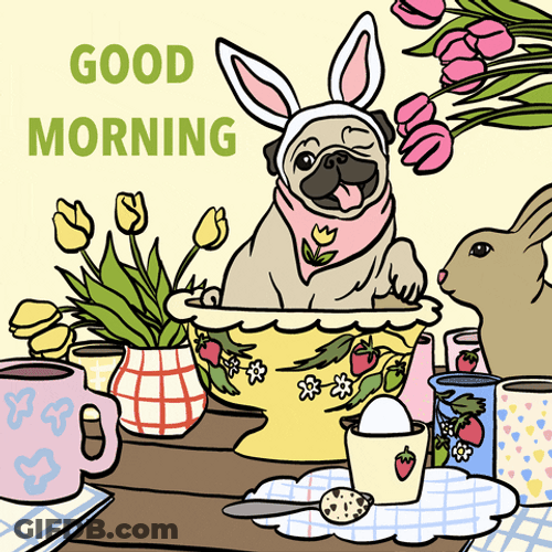 Winking Rabbit Bulldog Good Morning Happy Easter GIF