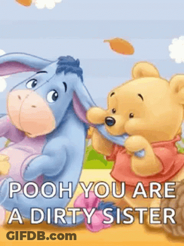 Winnie The Pooh And Eeyore Holding Tails GIF