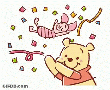 Winnie The Pooh And Piglet Are Celebrating With Confetti And Ribbons Flying Around Them . GIF