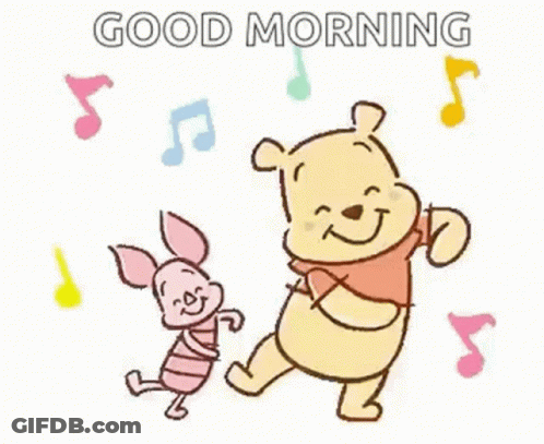 Winnie The Pooh And Piglet Are Dancing Together In A Good Morning Greeting Card . GIF