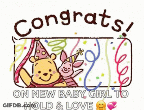 Winnie The Pooh And Piglet Holding Balloons On New Baby Girl To Hold & Love GIF