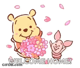 Winnie The Pooh And Piglet Holding Flowers GIF