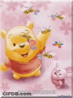 Winnie The Pooh And Piglet With Bees On Pink GIF