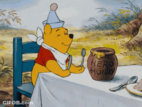 Winnie The Pooh At Table With Honey And Spoon GIF