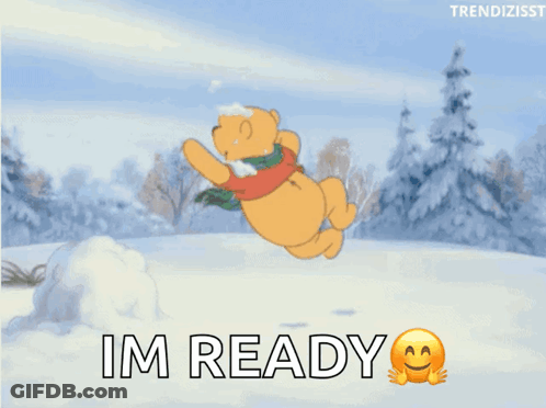 Winnie The Pooh Dancing In Snow Saying I'm Ready GIF
