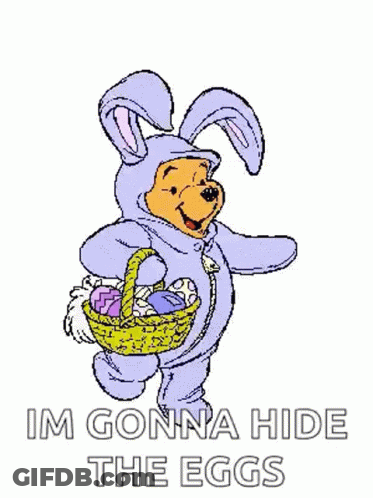 Winnie The Pooh Dressed As Easter Bunny Holding Easter Basket Of Eggs GIF