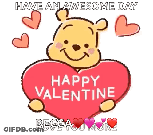 Winnie The Pooh Holding A Heart That Says Happy Valentine On It GIF