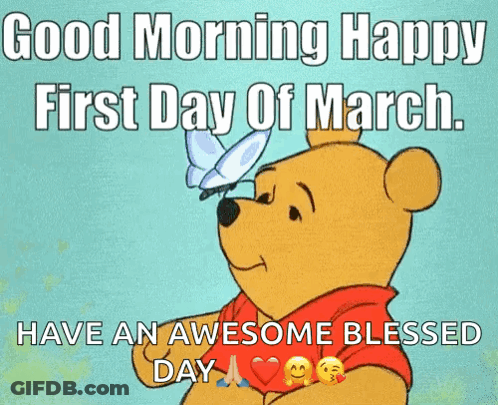 Winnie The Pooh Holding Butterfly Good Morning March GIF