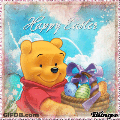 Winnie The Pooh Holding Easter Eggs With Happy Easter GIF