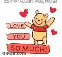 Winnie The Pooh Holding Happy Valentines Mom Sign GIF