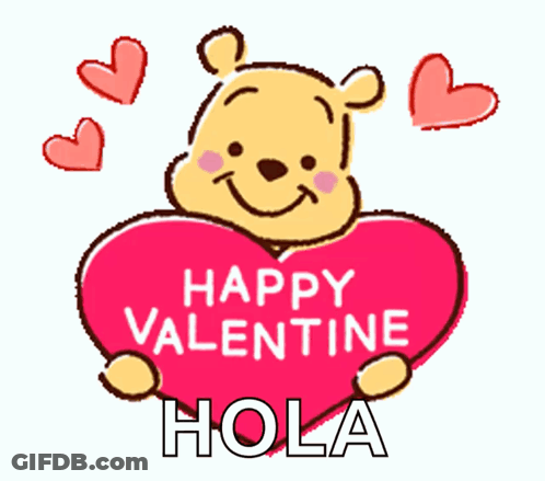 Winnie The Pooh Holding Heart Saying Happy Valentine Hola GIF