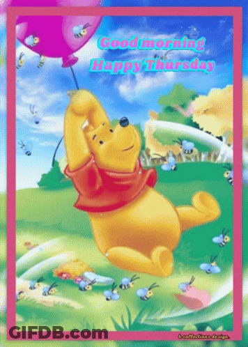 Winnie The Pooh Holding Pink Balloon Good Morning Happy Thursday GIF