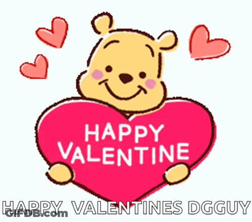 Winnie The Pooh Holding Red Heart Saying Happy Valentine GIF
