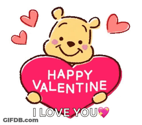 Winnie The Pooh Holding Red Heart Saying Happy Valentine I Love You GIF