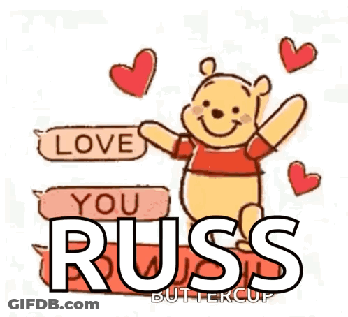 Winnie The Pooh Holding Sign Saying Love You Russ With Hearts GIF