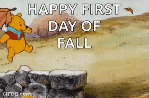 Winnie The Pooh Holding Umbrella Saying Happy First Day Of Fall GIF