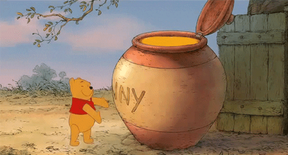 Winnie The Pooh Hugging A Huge Jar Of Honey GIF