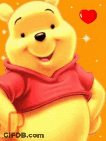 Winnie The Pooh In Red Shirt Smiling With Heart GIF
