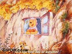 Winnie The Pooh In Window First Day Of Autumn GIF
