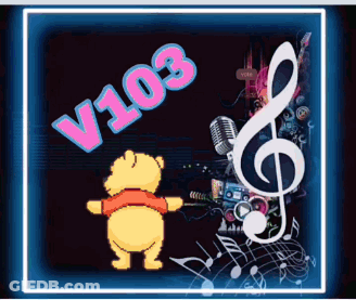 Winnie The Pooh Is Dancing In Front Of A Treble Clef And The Word V103 GIF