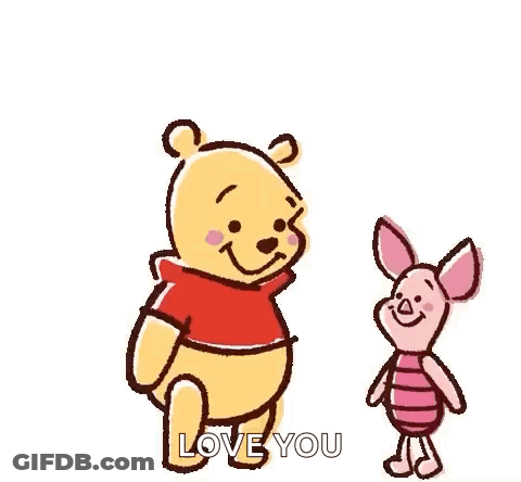 Winnie The Pooh Is Holding Piglet In His Arms Surrounded By Red Hearts . GIF