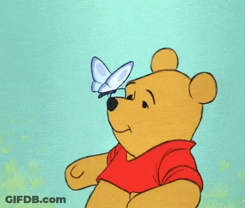 Winnie The Pooh Is Looking At A Blue Butterfly GIF